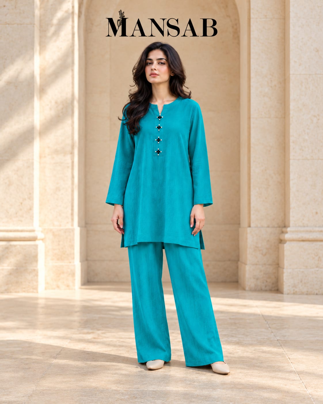 Turquoise Textured Co-ord Set for Women