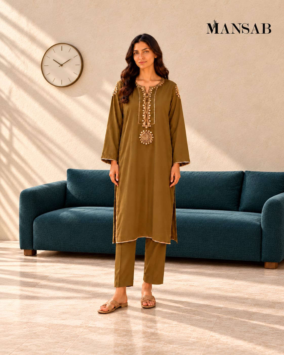  Olive Brown Embroidered 2-Piece Suit