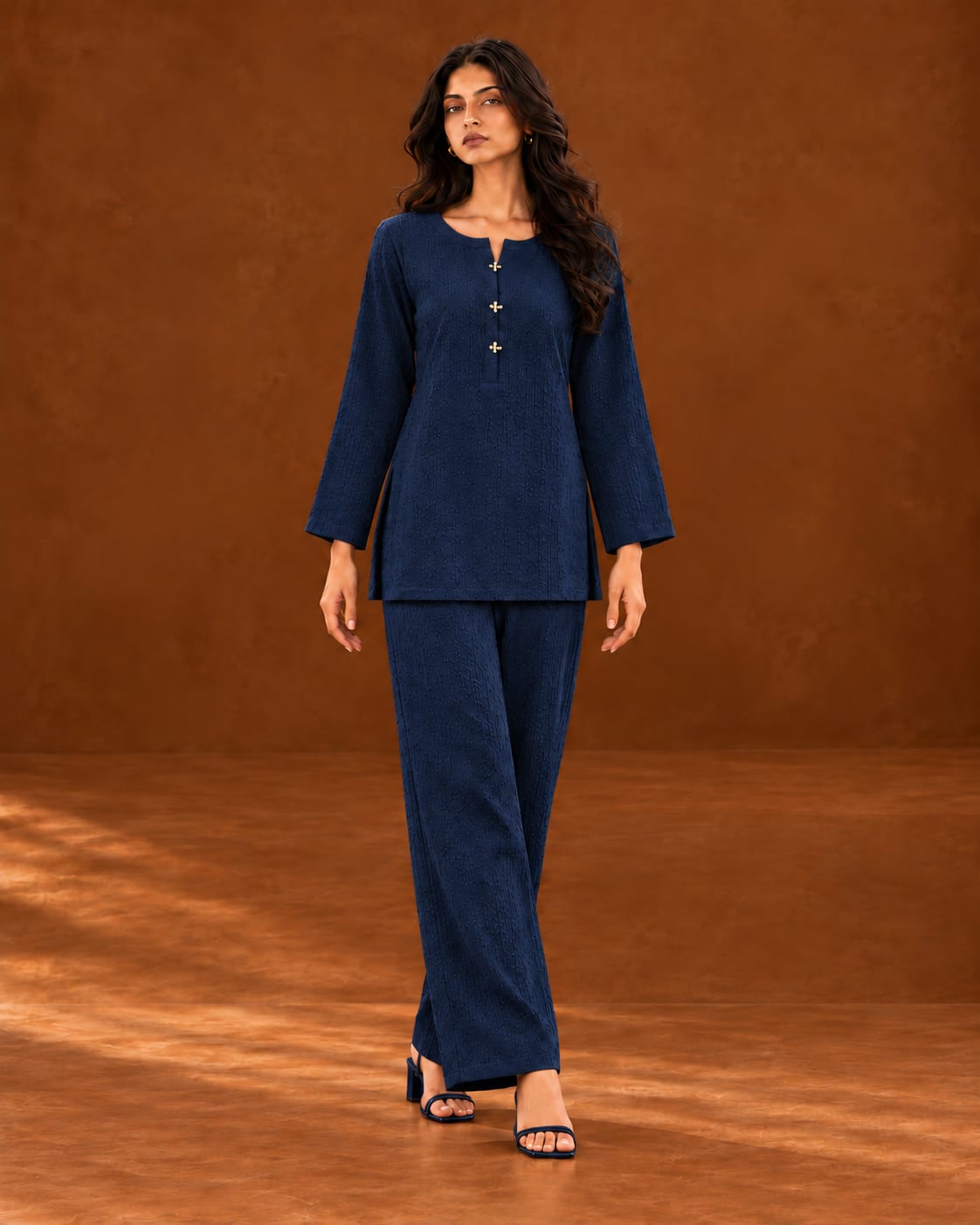 Navy Blue Textured Co-ord Suit