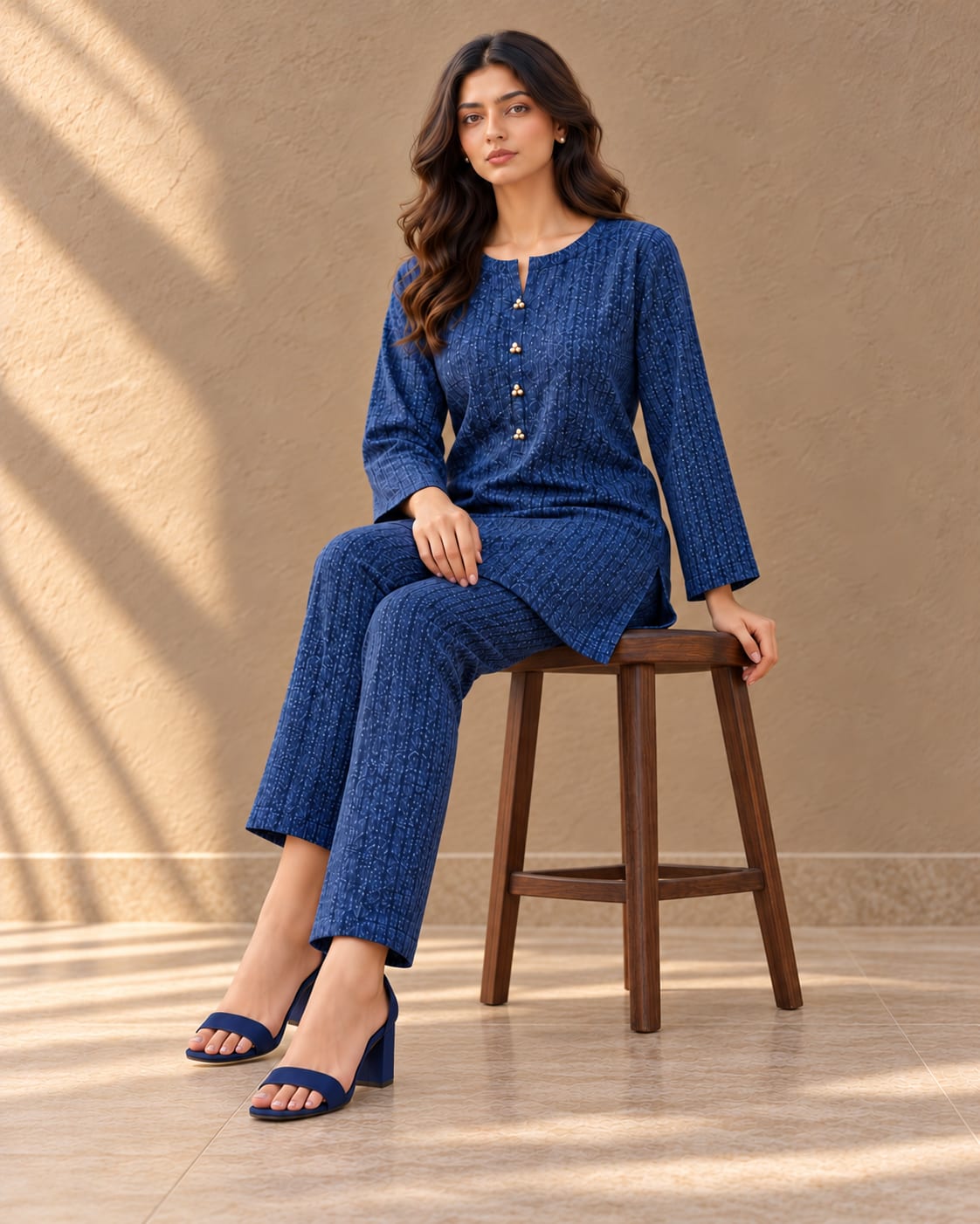 Blue Textured 2-Piece Co-ord Suit | MANSAB