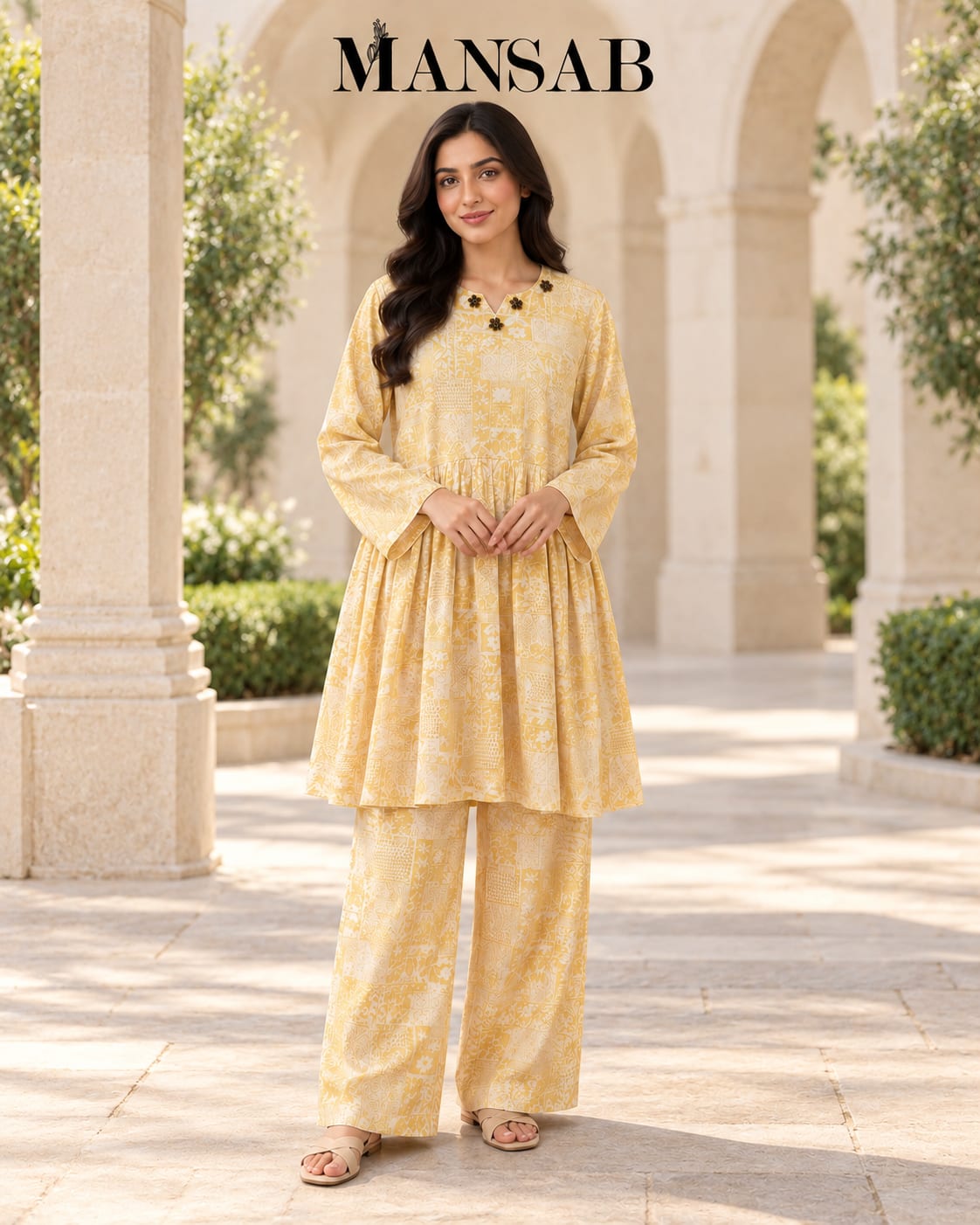 Mustard Printed Peplum Co-ord Set for Women 