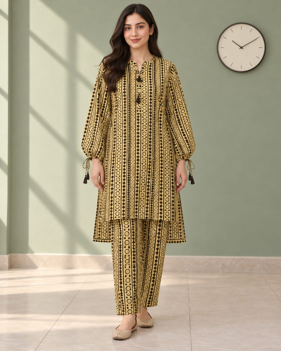 Mustard Geometric Printed 2-Piece Suit | MANSAB