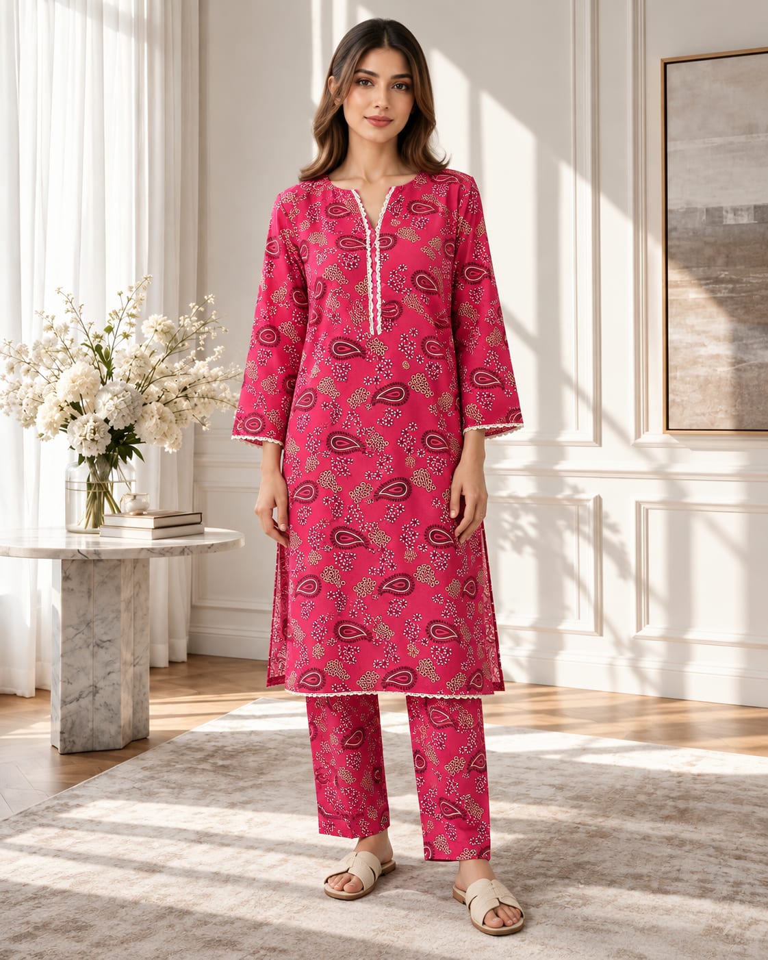 Pink Paisley Printed 2-Piece Suit | MANSAB  Meta Description: