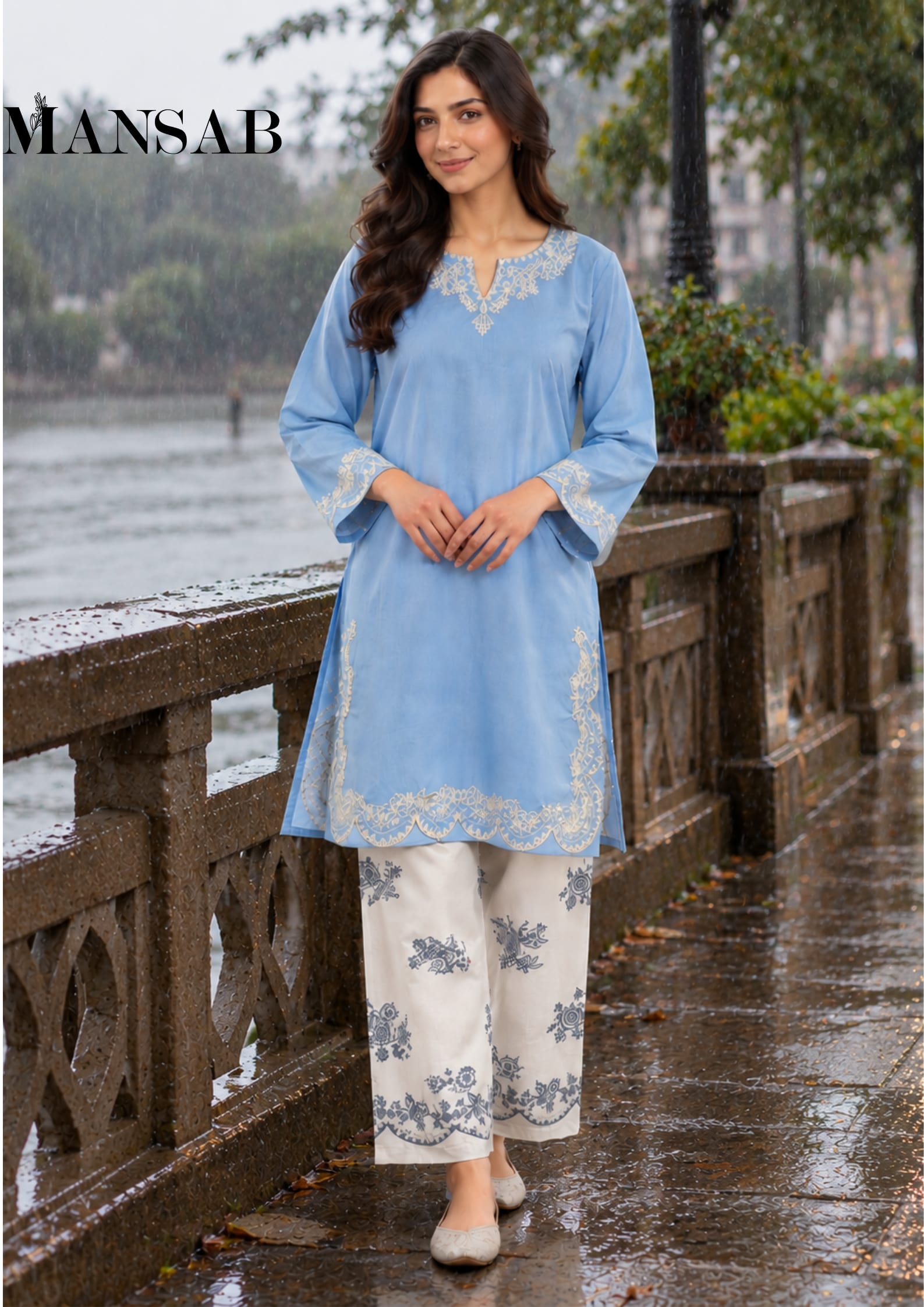 Powder Blue Embroidered 2-Piece Suit