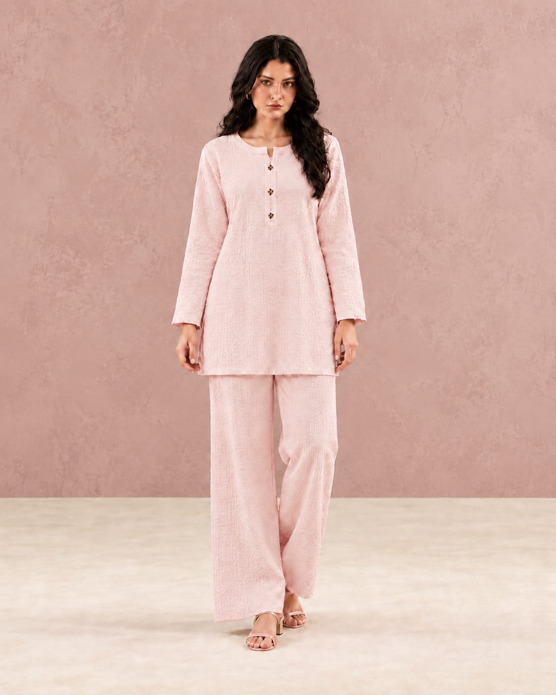 Blush Pink Textured Co-ord Suit