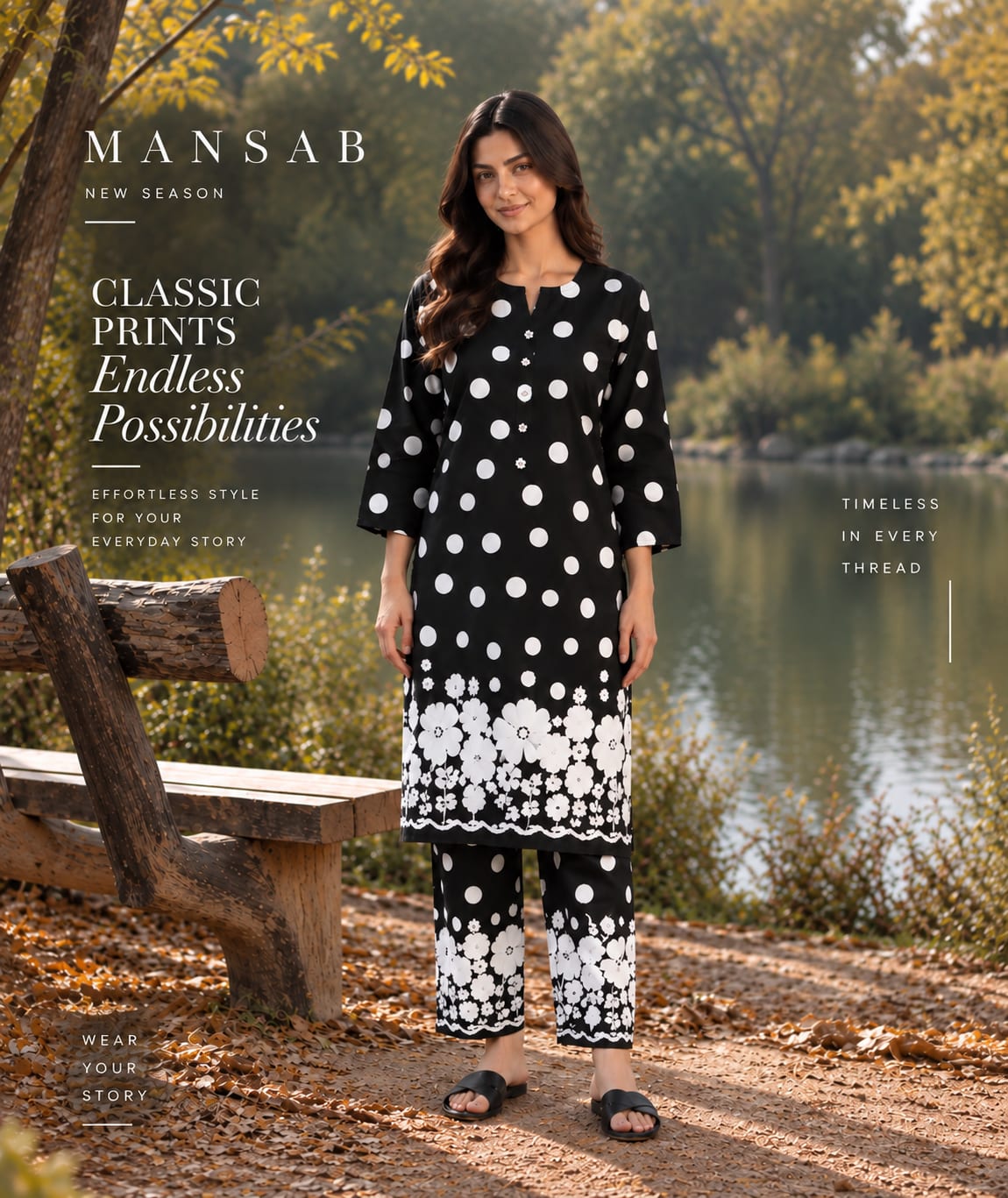 Black & White Printed 2-Piece Lawn Suit
