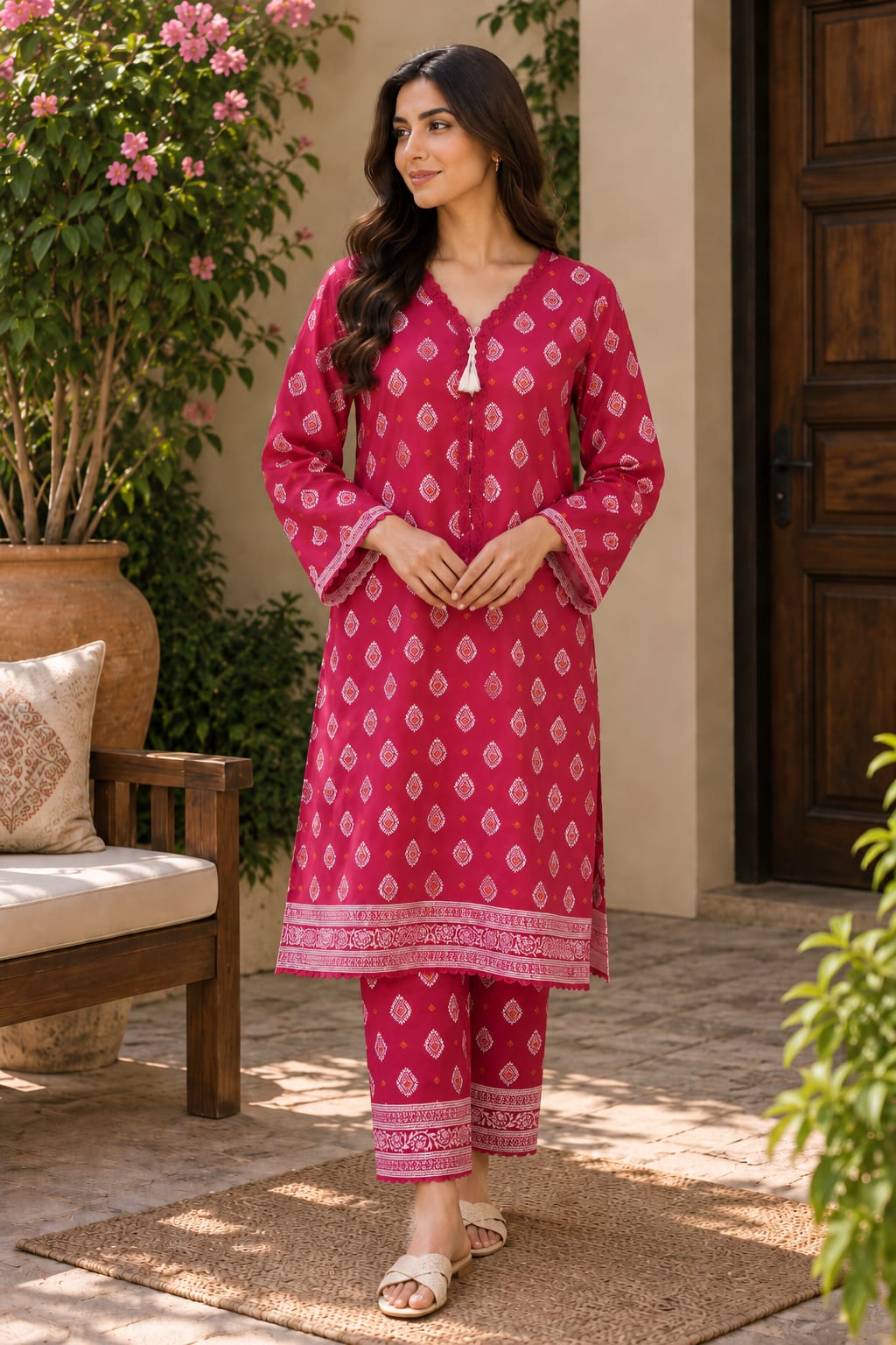 Pink Printed 2-Piece Shirt & Trouser Set