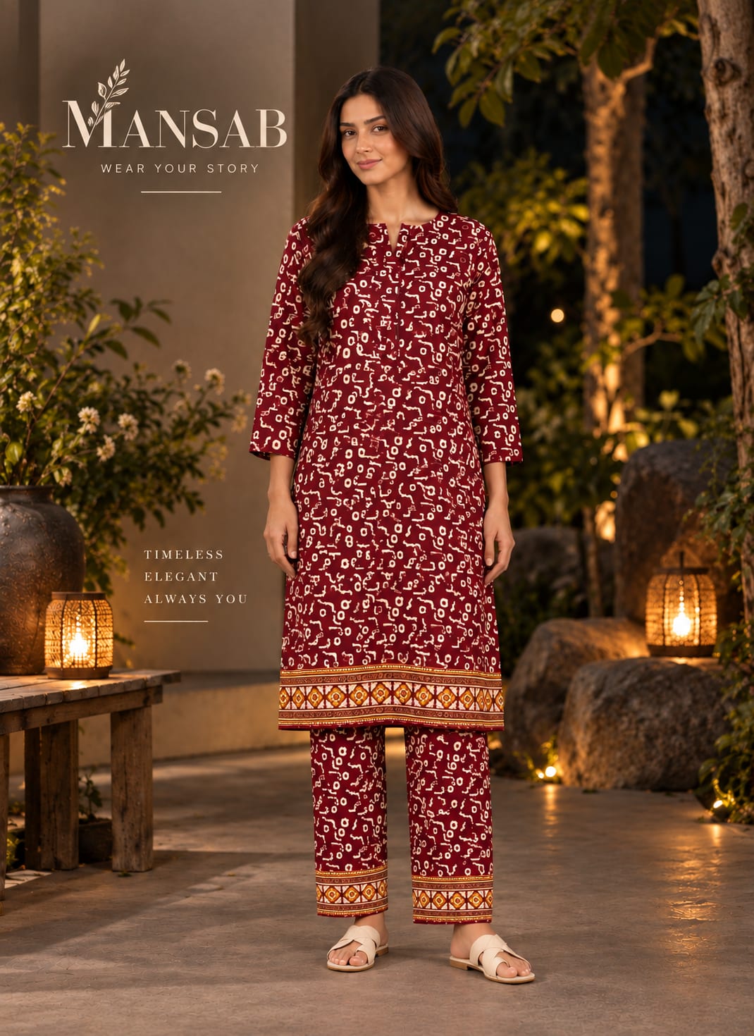Maroon Printed 2-Piece Suit