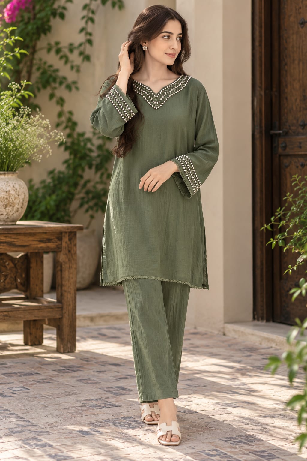 Sage Green Embellished Two-Piece Suit