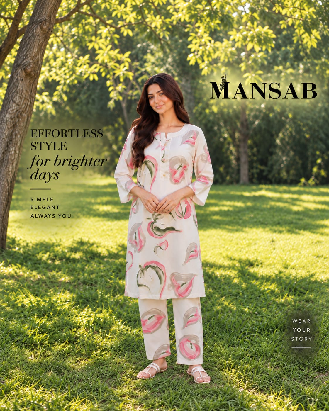 Ivory & Pink Printed 2-Piece Casual Suit