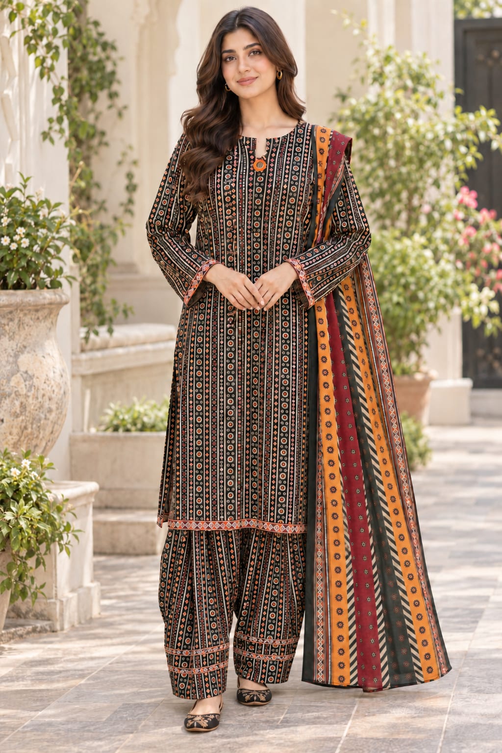 Black Printed Farshi Shalwar Suit