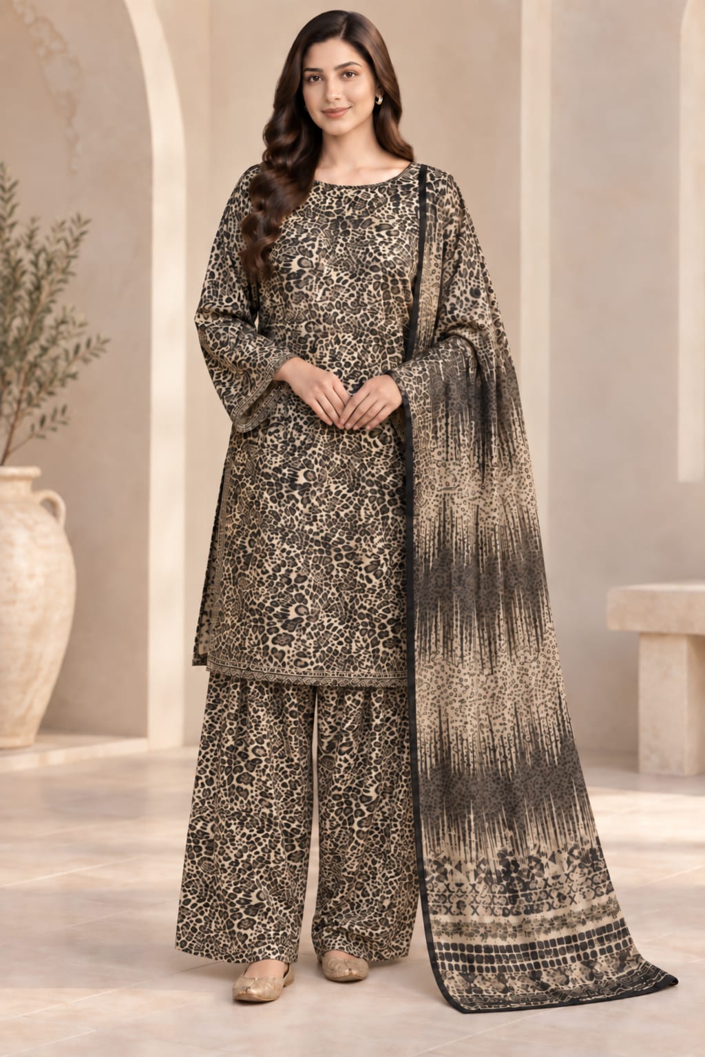 Leopard Print 3-Piece Shalwar Suit