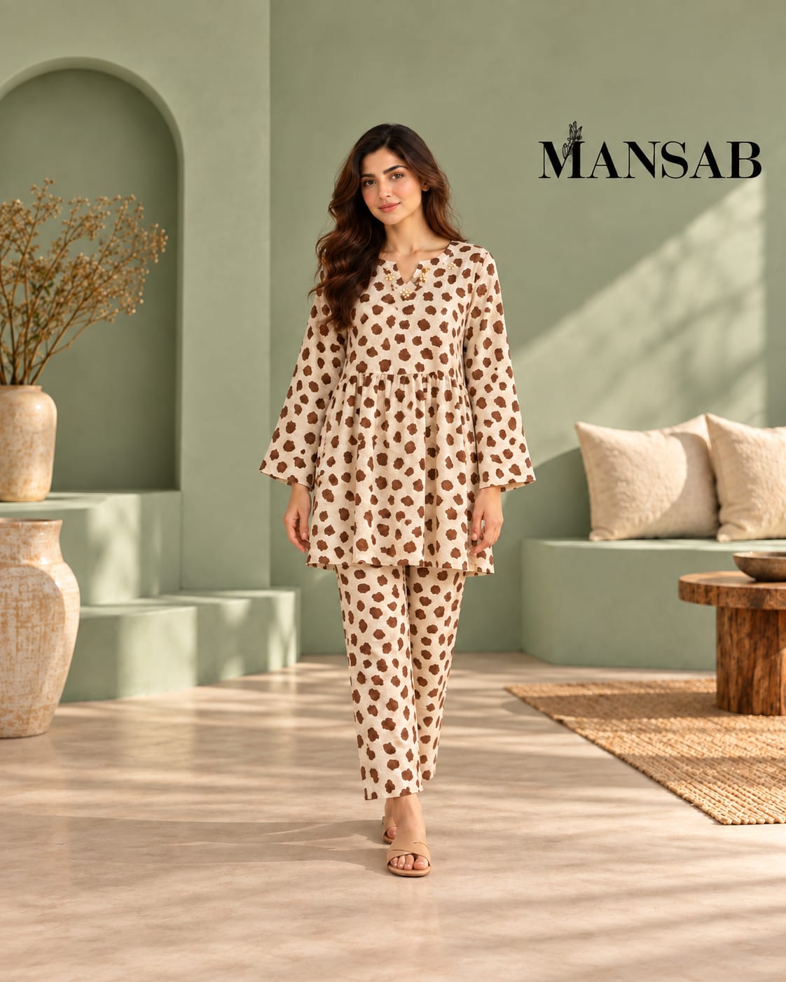 Cream & Brown Spotted Co-ord Set