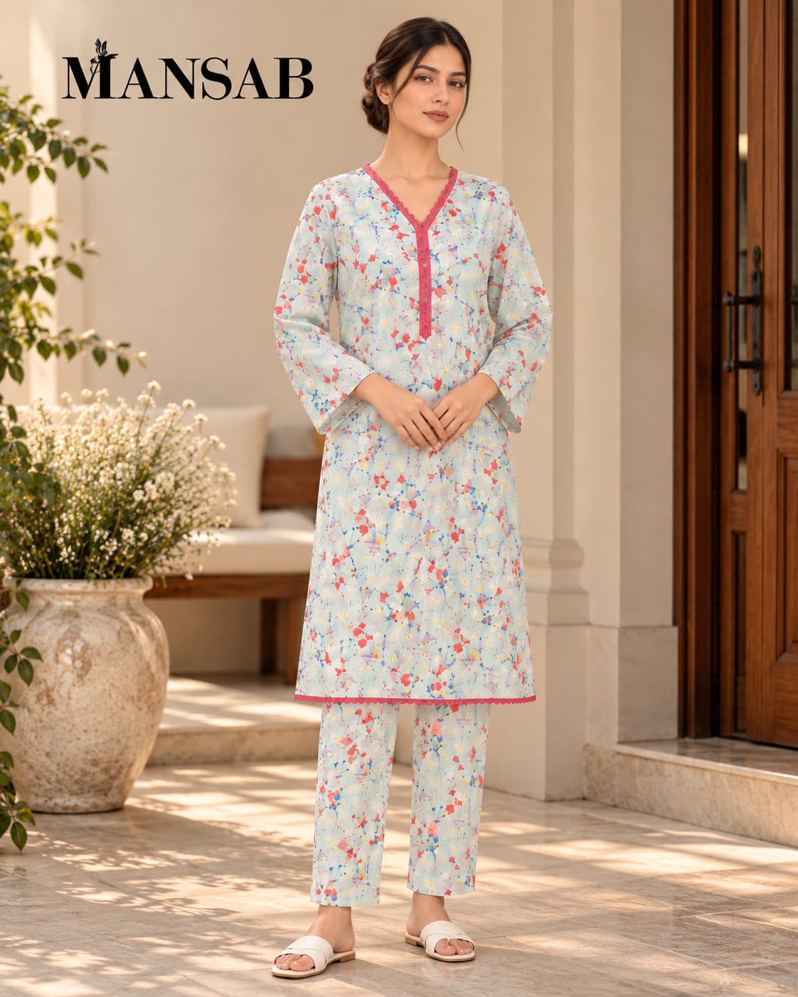Mint Floral Printed Two-Piece Suit
