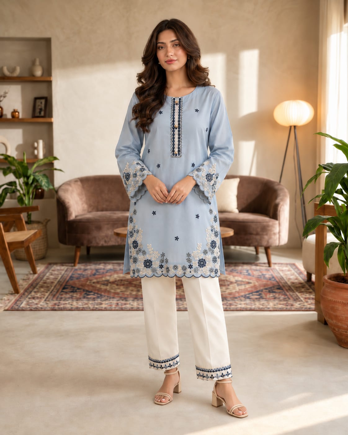  Powder Blue Embroidered 2-Piece Suit | MANSAB