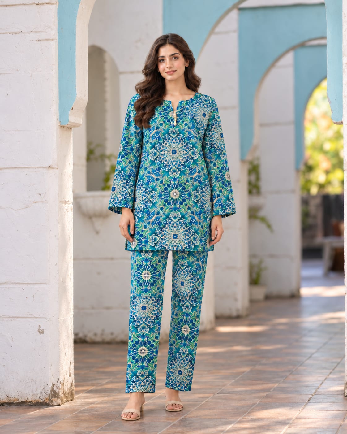 Blue & Teal Printed Co-ord Set for Women
